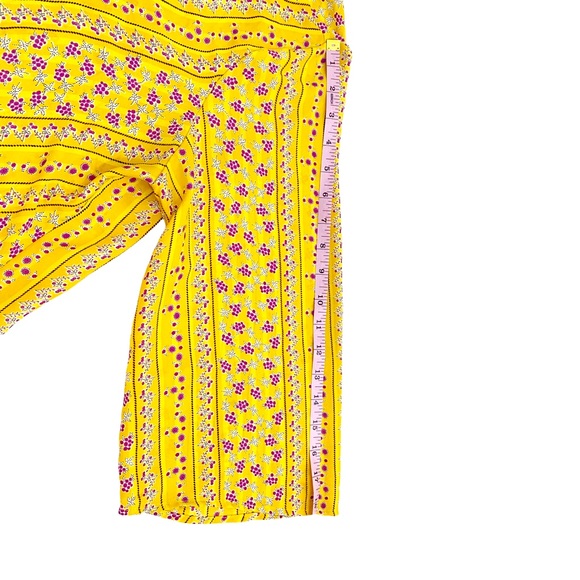 W5 Yellow Black White & Purple Floral Print Wrap Front Blouse, Size XL - Picture 4 of 8